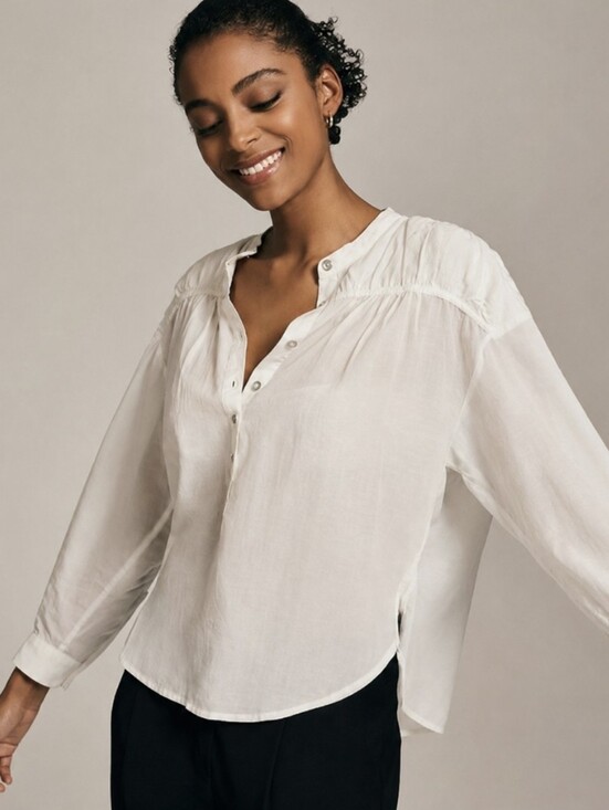 Pilcro Tops - Lightweight White Women's Button Henley Blouse